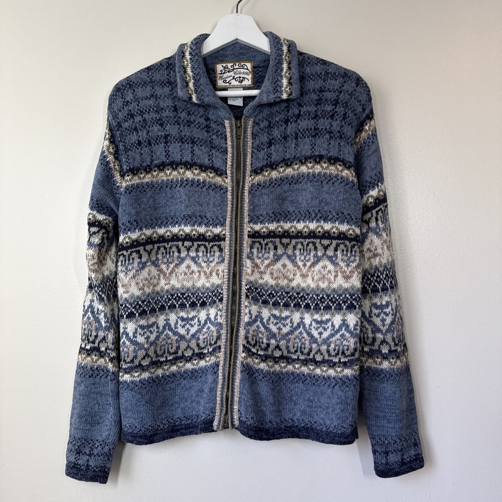 Vintage Heirloom Collectibles Cardigan Sweater Full Zip Womens‎ Size S Blue Knit